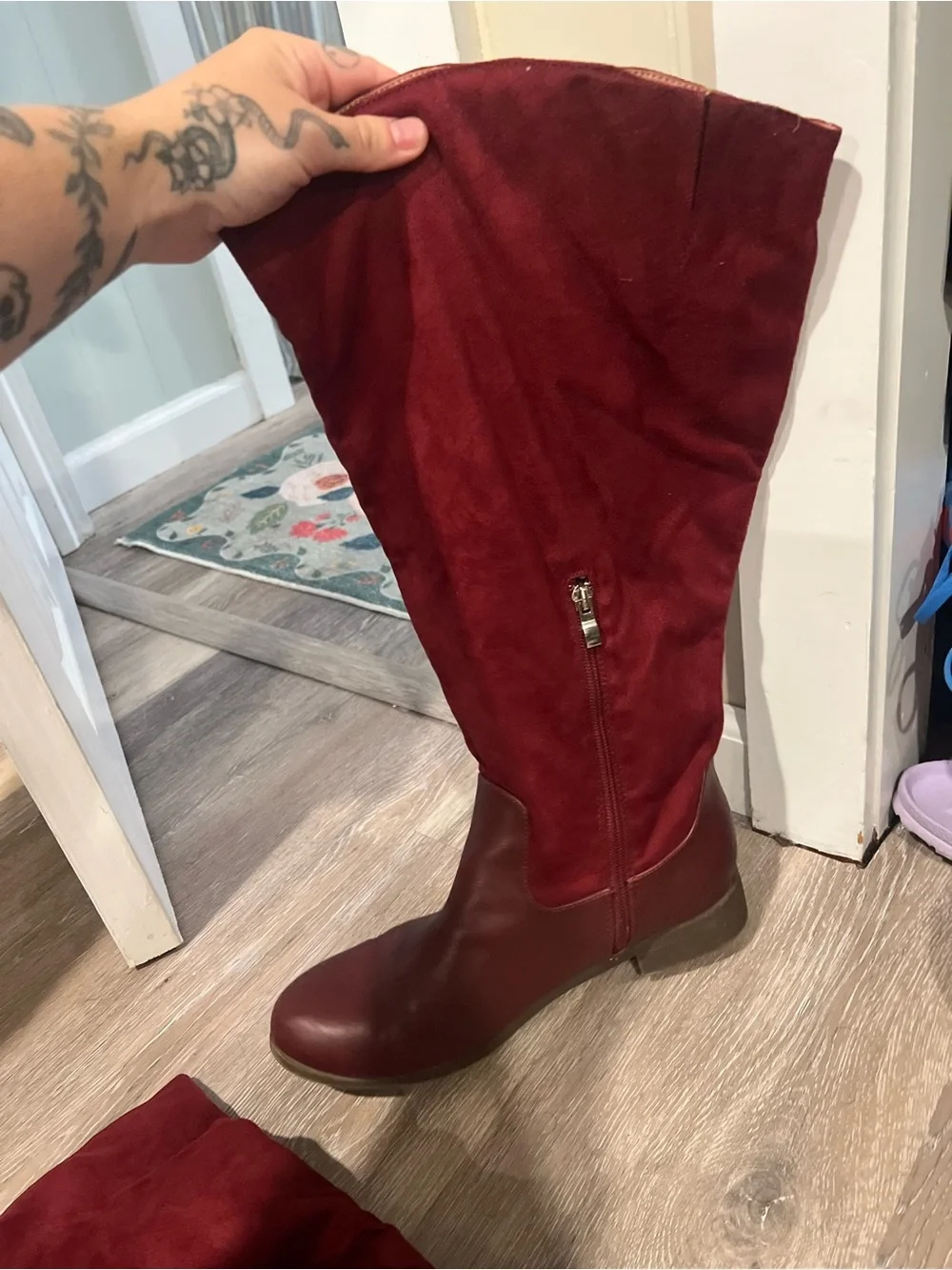 Journee Collection Burgundy Red Mid-Calf Buckle Boots